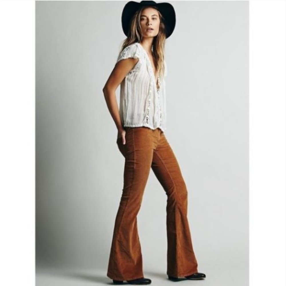 Free People Pull On Corduroys Rust Side Zip 30 EUC